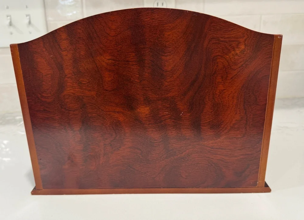 Wooden Desktop Organizer Mail Sorter 3 Photo Frame Cherry Finish Bill Planner 13